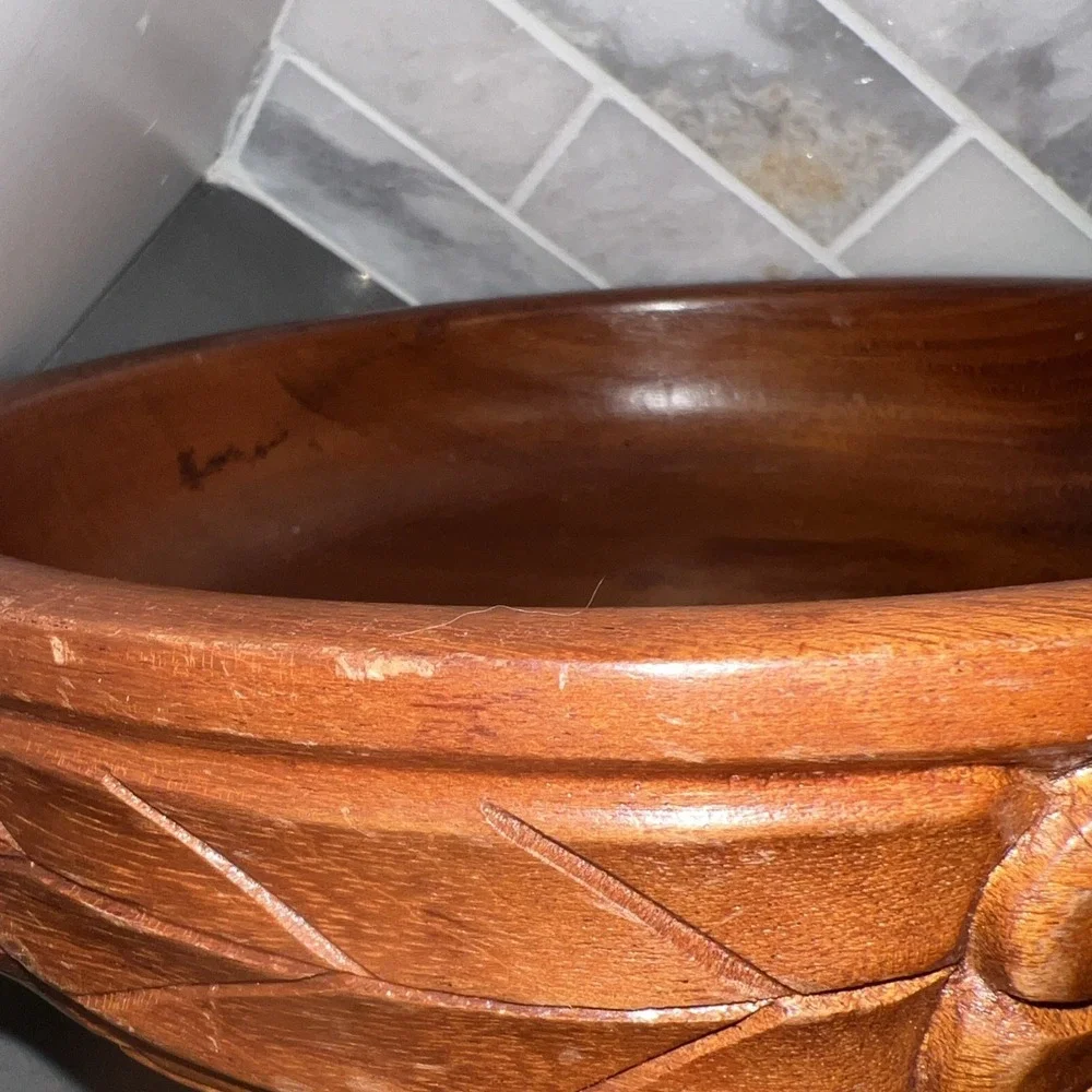 Vintage Carved Wood Tiki Bowl Tribal Ethnic Honduras Large Pedestal Centerpiece
